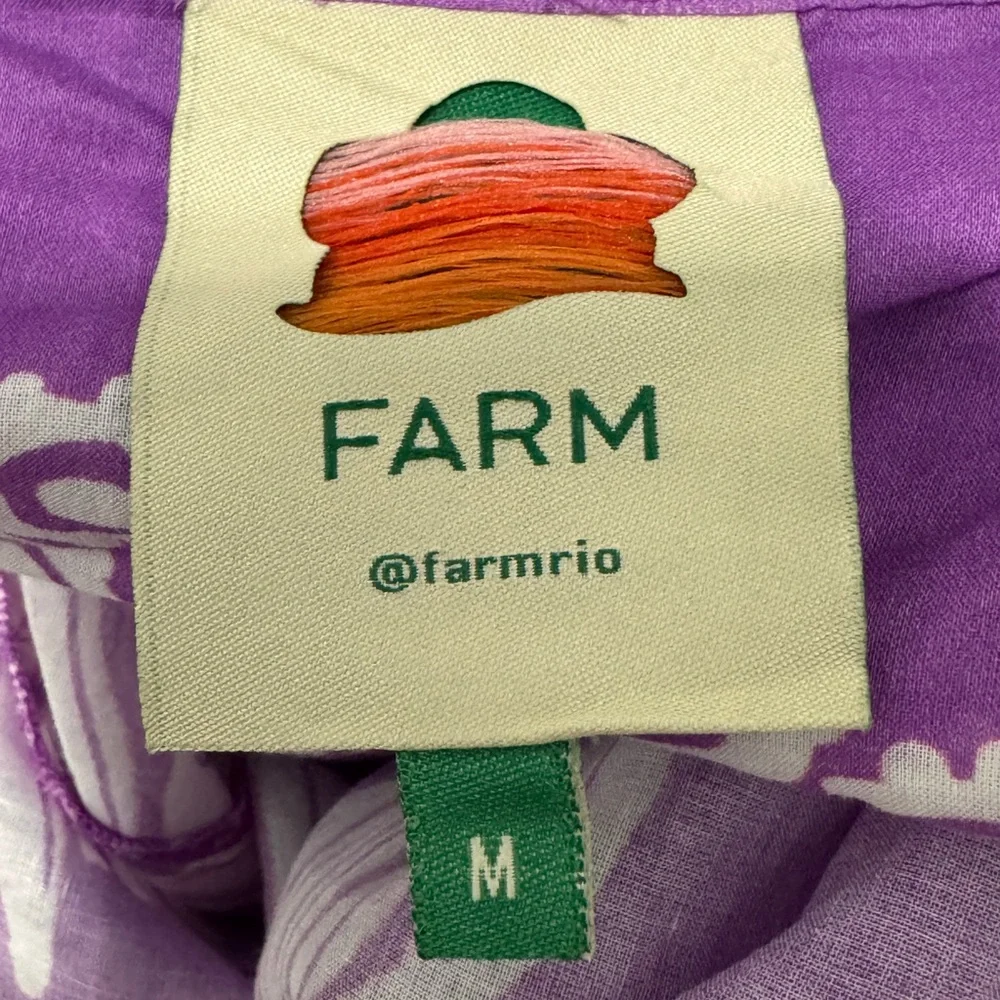 FARM Rio Purple white sweet garden top Tie Front Blouse size medium